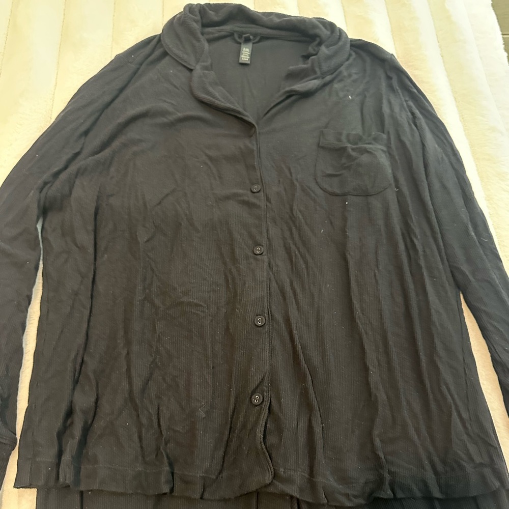 SKIMS Black Button-Up Sleep Set